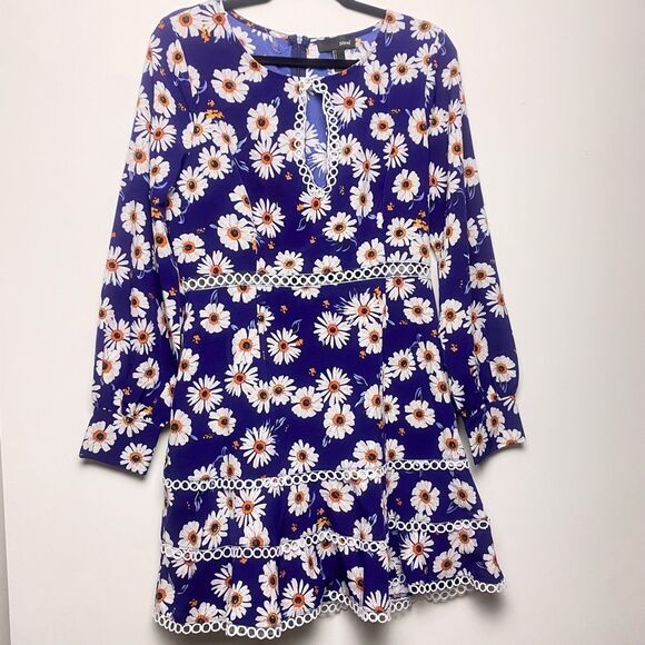 SBetro Floral Print Cutout Front Lace Trim Dress - Picture 2 of 4